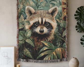 Raccoon Blanket, Throw Blanket, Cute Forest Animal, natural colors, three sizes