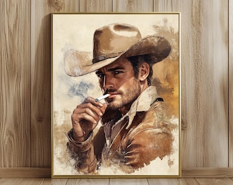 cowboy smoking a cigarette Vintage Print of Hand-Rolled Cigarette, 1950. Art Prints, Posters & Puzzles from Fine Art Storehouse Old Cowboy Men Smoking Cigar