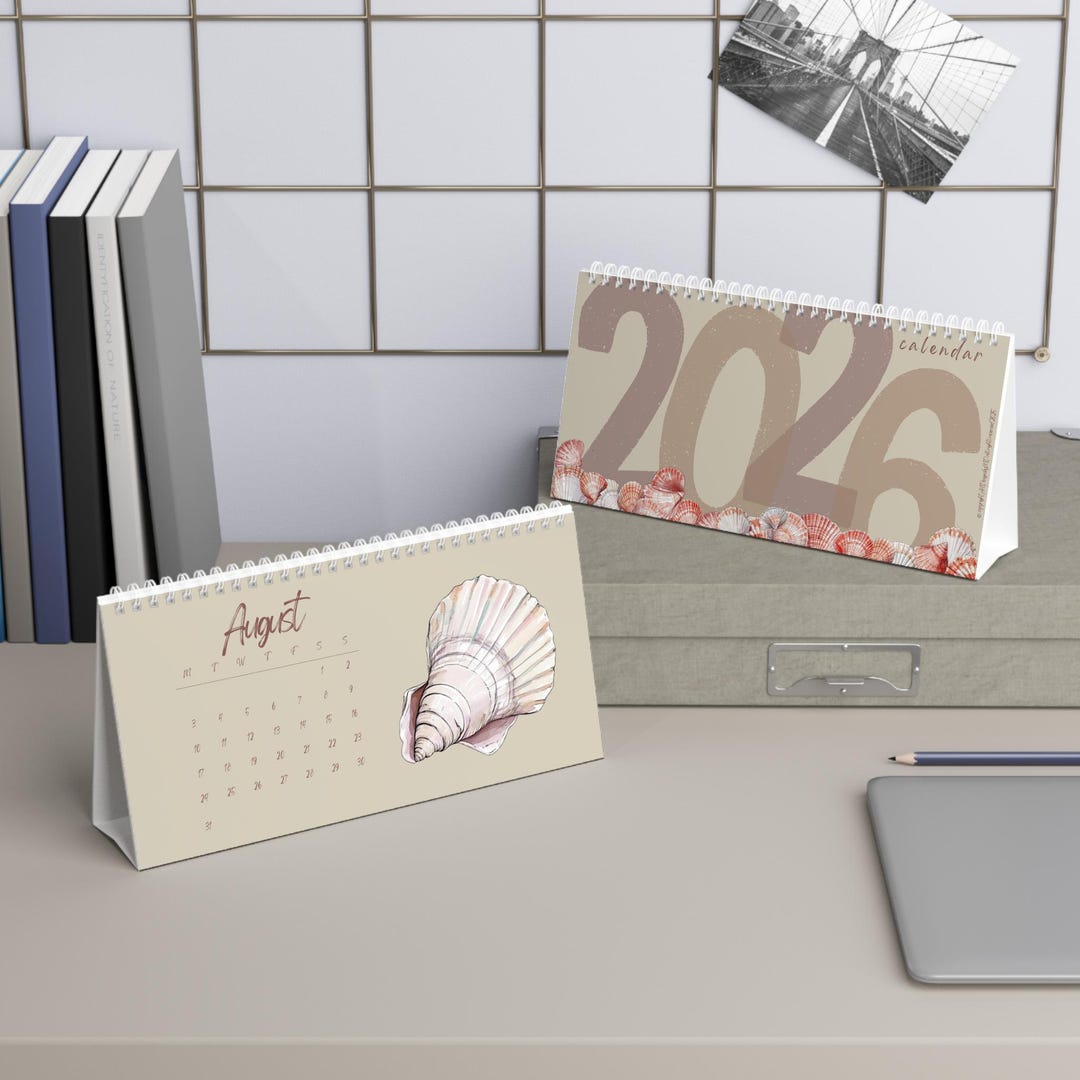 Desk Calendar 2026 - Watercolor Shells, Monthly Planner for Office or ...