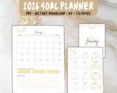 Printable Calendar 2026 - goal planner in boho design, yearly monthly weekly calendar in natural colors, instant download, pdf