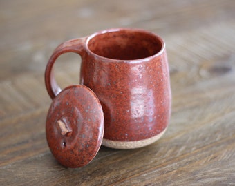 Lidded Hokkori Mug - Orange Shino