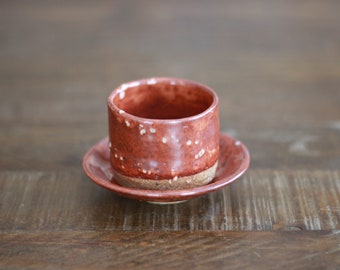 Espresso Cup and Saucer - Red Shino Dots