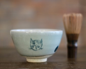 Tea Bowl - Cat and Polka Dots