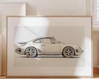 Porsche Wall Art, Vintage Illustration, Old Car Poster, Vintage Car Print, Neutral Colors, Gallery Wall Art, Instant Digital Download