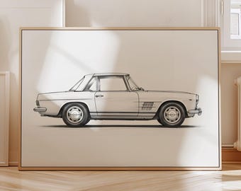 Mercedes Benz Pagoda Wall Art, Vintage Illustration, Old Car Poster, Vintage Car Print, Gallery Wall Art, Instant Digital Download