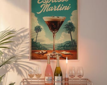 Espresso Martini Vintage Hollywood Print, Martini Wall Art, Retro Bar Wall Art, Cocktail Lover Decor, Instant Digital Download