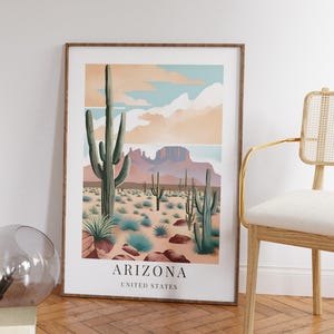 Arte mural de Arizona, impresión de paisaje de cactus del desierto, decoración del hogar del suroeste, descarga digital instantánea
