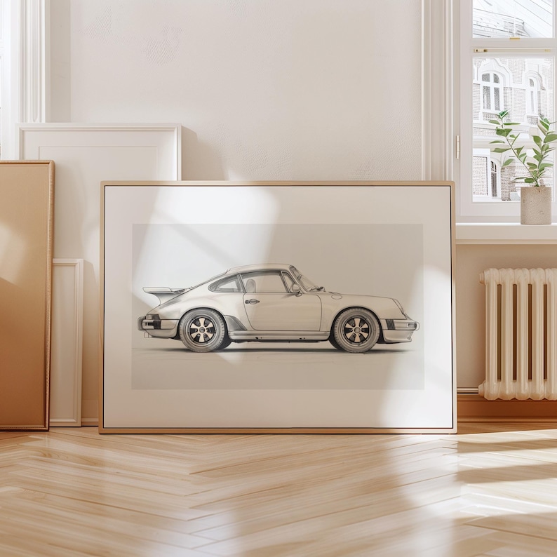 Vintage Porsche Illustration in Neutral Tones