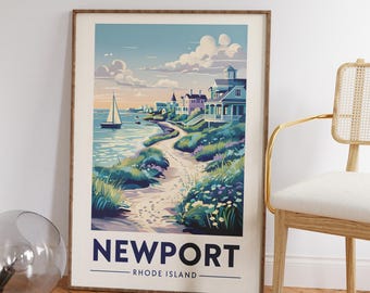 Arte mural de Rhode Island, póster de viaje a Newport RI, arte mural histórico de Nueva Inglaterra, decoración playera de Rhode Island, descarga digital instantánea