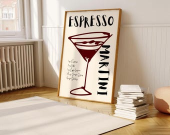 Espresso Martini Cocktail Print, Martini Wall Art, Modern Bar Poster, Vibrant Kitchen Artwork, Instant Digital Download