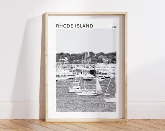 Arte mural de Rhode Island, fotografía costera en blanco y negro de Newport RI, póster de viaje sobre el estado del océano, descarga digital instantánea de arte de Nueva Inglaterra