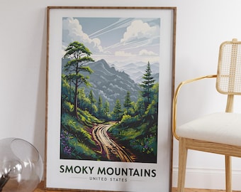 Sztuka ścienna Great Smoky Mountains, sztuka ścienna National Park, plakat podróżniczy, wystrój domu inspirowany naturą, natychmiastowe pobieranie cyfrowe