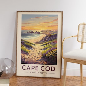 Cape Cod Wall Art, Massachusetts Travel Poster, Nautical New England Wall Art, Cape Cod Beachy Decor, Instant  Digital Download
