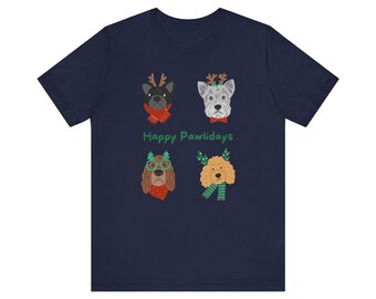 Uroczy T-shirt z psem - świąteczny „Happy Pawlidays”
