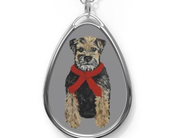 Naszyjnik z owalnym wisiorkiem z border terrierem, prezent dla miłośnika psów