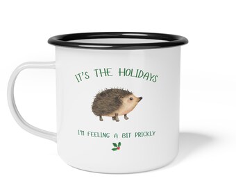 Czuję się trochę kłujący, świąteczny, emaliowany kubek kempingowy w kształcie jeża