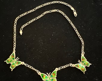 Vintage A.MAYA Mexico Enameled Butterfly .980 Sterling Silver Necklace 15.4 Grams