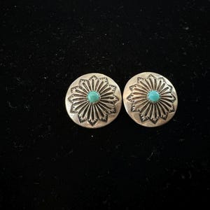 Vintage Navajo Sterling Silver Turquoise Clip Earrings Signed CM Clifford Monroe