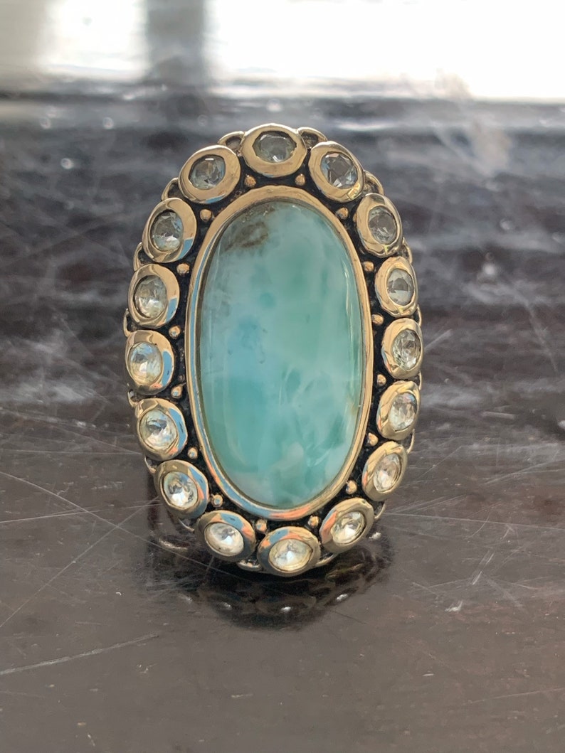 Sterling Silver Larimar and Blue Topaz Ring size 6.5