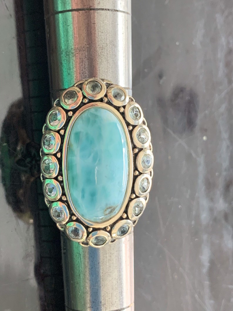 Sterling Silver Larimar and Blue Topaz Ring size 6.5
