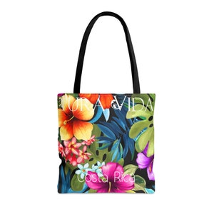Costa Rica JUNGLE  HIBISCUS Tote Bag, Beach Bag, Canvas Bag, Grocery Bag, Canvas Tote, Travel Satchel, Beach Tote, Jungle Life Costa