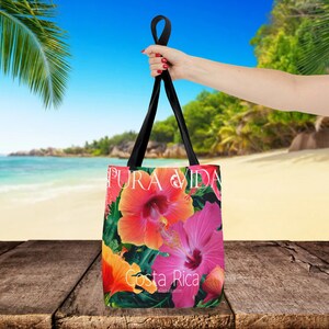 Costa Rica HIBISCUS JUNGLE Tote Canvas Bag Available in 3 sizes