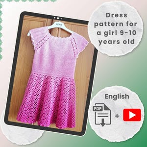 Crochet Dress Pattern Girl 9-10 Years PDF Tutorial with Video | Summer Lace Dress DIY | Easy to Intermediate Crochet Pattern