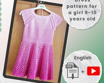 Crochet Summer Lace Dress Pattern: Girl 9-10 Years (PDF Tutorial)