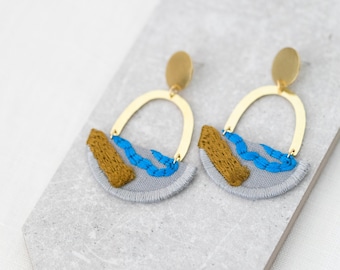 OLSEN earrings in Grey with Olive and Bright Blue