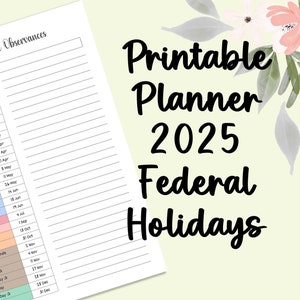 Printable 2025 Federal Holidays Planner – Track U.S. Holidays & Observances – Editable Digital Download for Yearly Planning