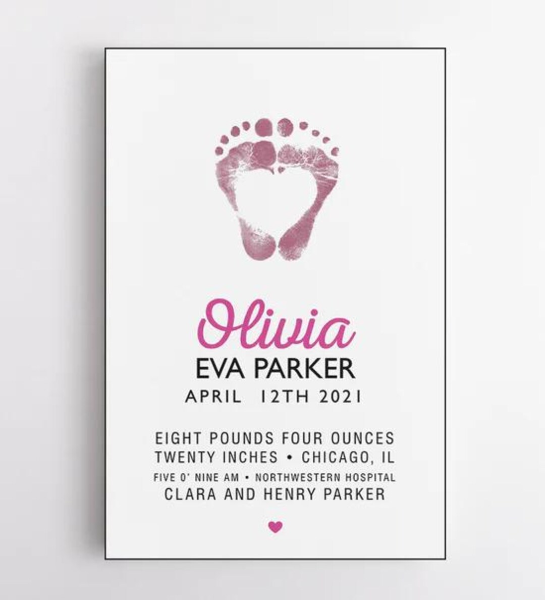Personalized Baby Birth Stats Wall Art, Custom Newborn Footprint Print ...