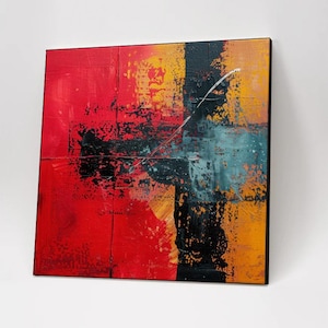 Modern Abstract Canvas Art, Large Wall Art in Red, Blue, Yellow, Minimalist Painting for Living Room Decor, Contemporary Home Wall Decor