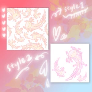 Blocco note digitale da tavolo con Axolotl estetico / Blocco note stampabile carino, cancelleria, modello per prendere appunti, stampe, adesivi, carta da lettere