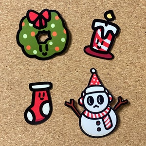 Adesivo com tema de inverno, individual ou pacote com 4 | Boneco de neve, guirlandas de Natal, vela natalina, meias de Natal | Decoração de Natal | Feito à mão