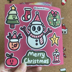 スノーマンホリデーステッカー - デコレーションステッカーラベル、書き込み式ステーショナリーステッカー | イラストステッカー | オリジナルデザインステッカー