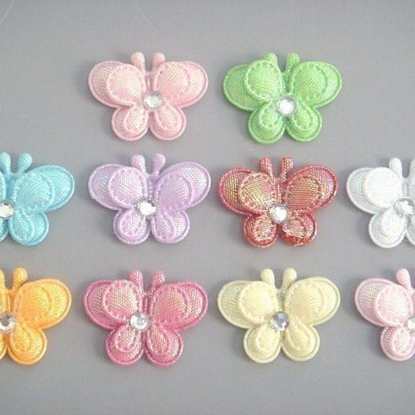 20 Padded Rhinestone 2- Layers Shiny Butterfly Appliques EA156
