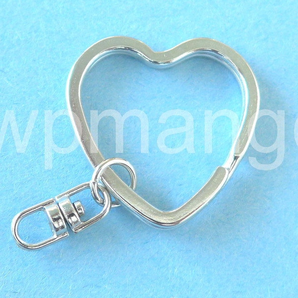 100 Key Rings with Swivel Connectors Heart Shape 32mm.....H40-100pc