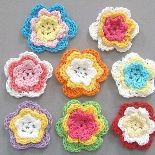 40 Handmade Crochet Flower Appliques 8 Colors EA84