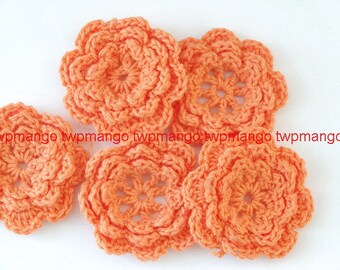 20 Handmade 1.5 inch Crochet Flower Appliques......Orange... EA246-4