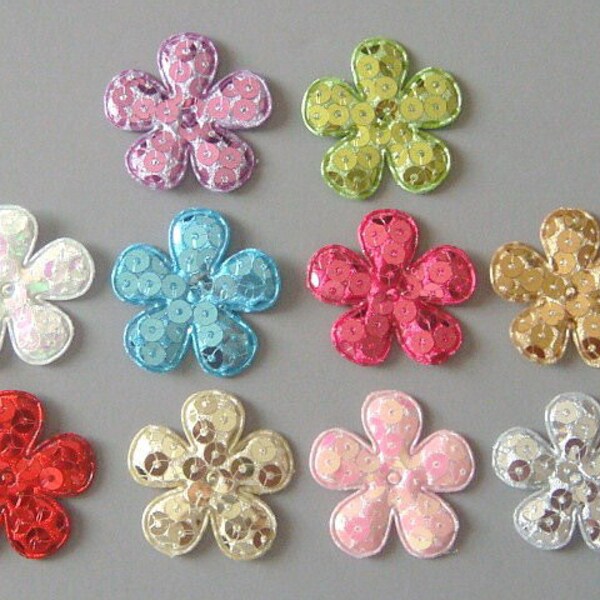 40 Padded Sequin Flower Appliques... 1 3/8 inch...Sewing... Craft ...A141