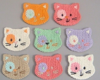 8 Crochet Cat Face Appliques 8 Colors A139