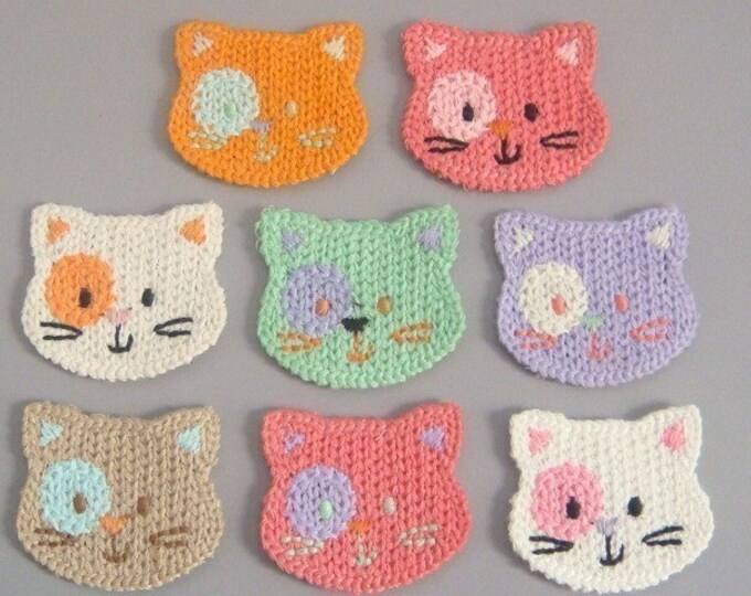 8 Crochet Cat Face Appliques 8 Colors A139 Etsy