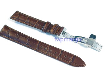 Alligator Genuine Leather Watch Band Deployant Clasp Buckle...DIY...20mm...USA...Brown...K57-20