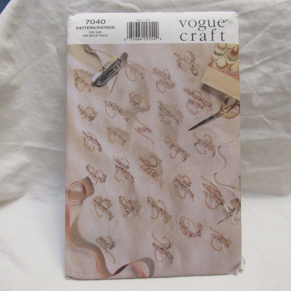 Vogue Craft Sewing Pattern 7040 Embellished Monogram Sachet Lingerie Bag Napkins Uncut FF