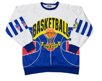 Vintage 90s Sakai Hoop Haven New York Street Cager Sweatshirt L, Retro All Over Court Print Basketball Crewneck, Rare Streetwear Pullover