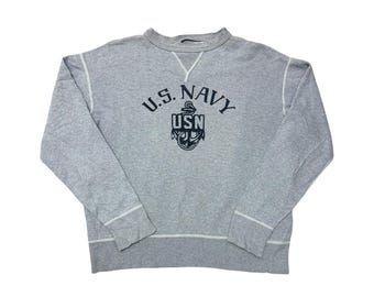 Sudadera Joe McCoy USN de The Real McCoy, talla M, color gris, algodón polar / Estilo militar vintage de los años 50, cuello redondo / Hecha en Japón, jersey de doble V