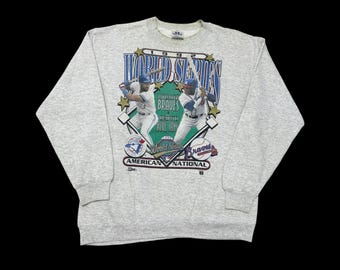 Vintage 1992 World Series Sweatshirt Atlanta Braves vs Toronto Blue Jays Roster Crewneck Salem Sportswear Tee Jays Tag Made in USA Size L