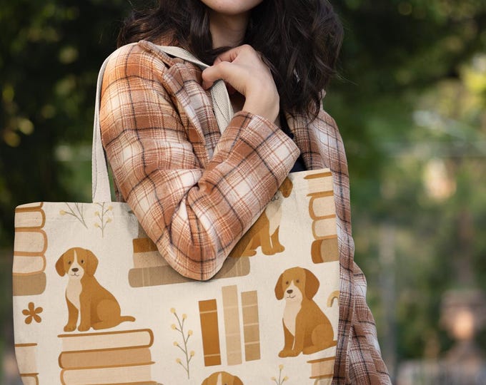 Featured listing image: Dog & Books Tote Bag: Eco-Friendly Shopper, Pet Lover Gift