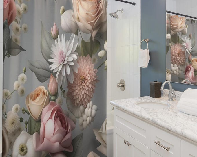 Featured listing image: Floral Shower Curtain: Elegant Flower Design, Boho Bathroom Decor