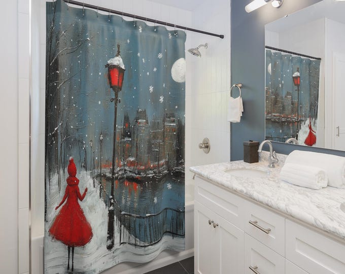 Featured listing image: Vintage winter shower curtain.